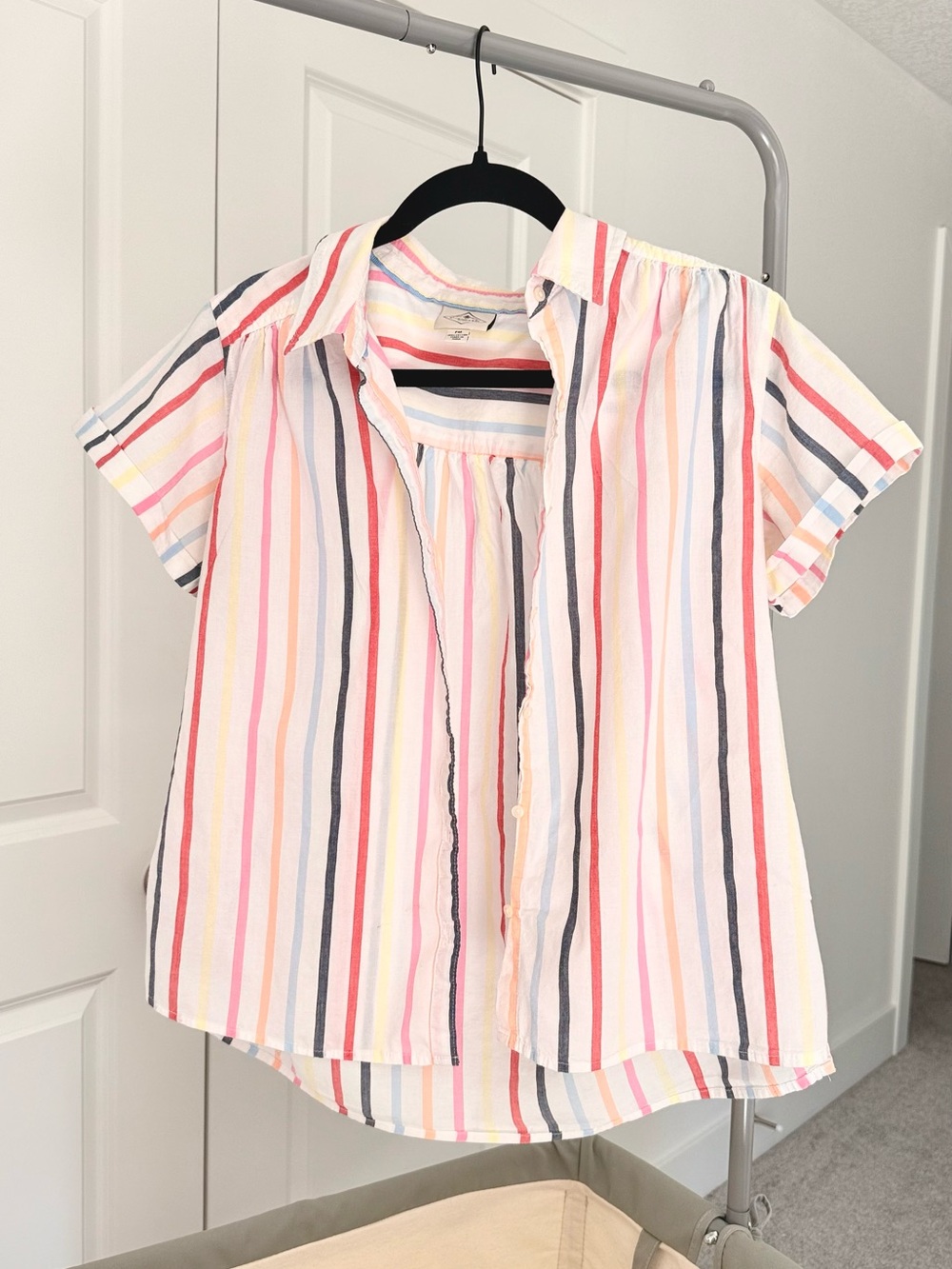 St. John's Bay Multicolor Striped Short-Sleeve Button Front Top Petite Medium